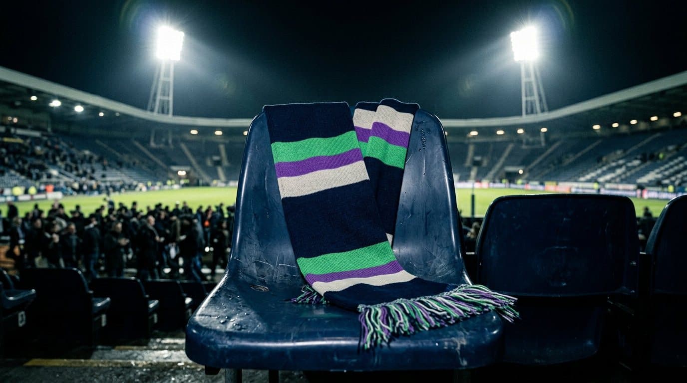 FanAway scarf on a stadium seat at night