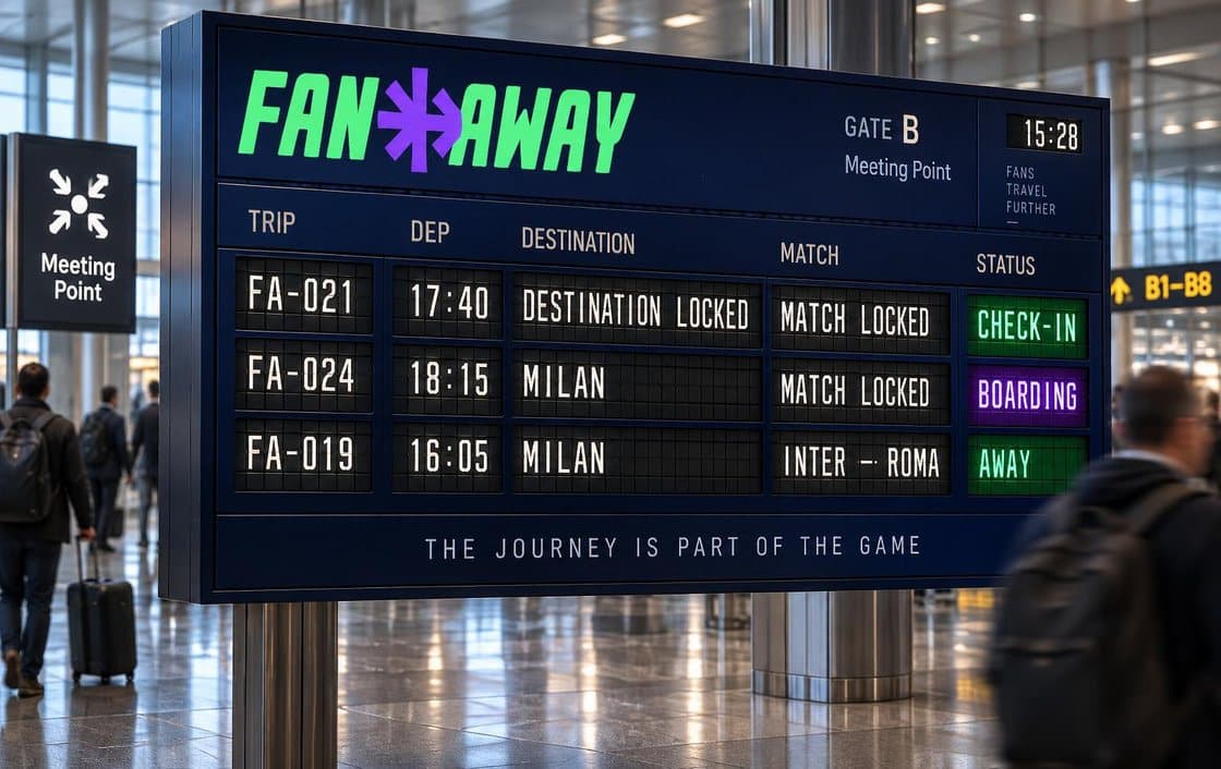 Departures board with the FanAway brand